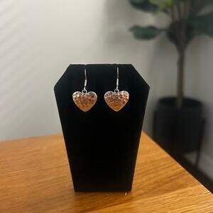 Y2K Sterling Silver 925 Heart shaped & shiny textured dangle earrings glam